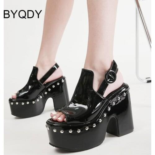 BYQDY Open Toe Cool Punk Sandals Women Strange Heel Platform Thick Bottomed High Quality Summer Footwear Women Party Plus Size