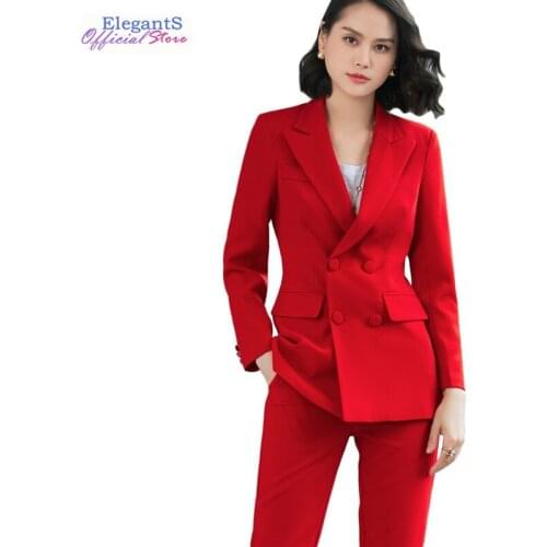 Office Lady Work Suit Women Formal Pant Suits Business Female Uniform Double Breasted Blazer Pants 2 Piece Set Jacket Trousers