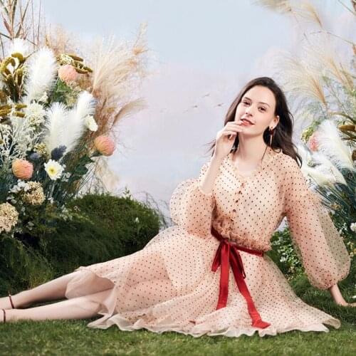 ARTKA 2020 Summer New Women Suits Elegant Palace Style Dot Blouse 2 Piece Set Women Chiffon Shirt With Mesh Skirts SA20004Q