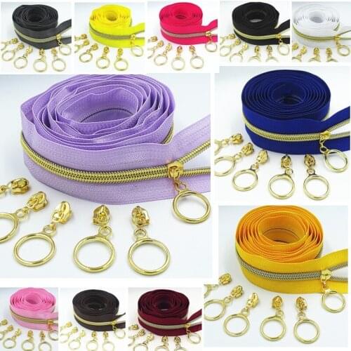 10M 20Pcs Slider 5#Colored Golden Tooth Nylon Zipper Coil Code Decoration Luggage Garment Purse Bags DIY Home Sewing Accessories