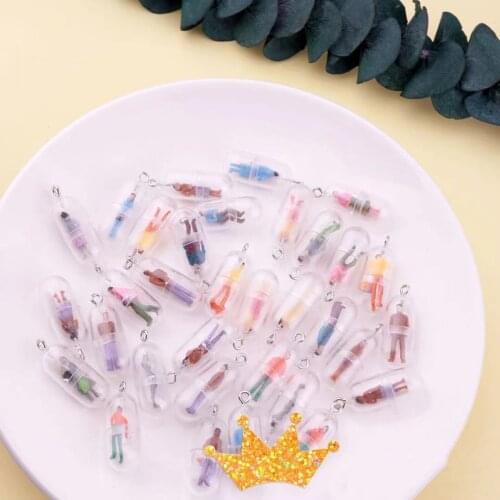 20pcs Funny Lovely Mini Capsule Coloured Man Fluffy Charms Filler Geometric Dangle Diy Earrings Accessories Supplies Decoration