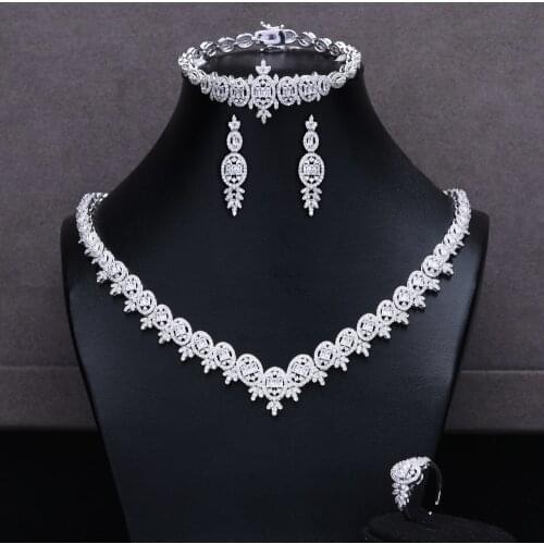 GODKI 2020 New Sweet Romantic 4 PC Necklace Bracelet Earrings Ring Jewelry Sets Cubic Zirconia Findings Bridal Wedding Noble Set