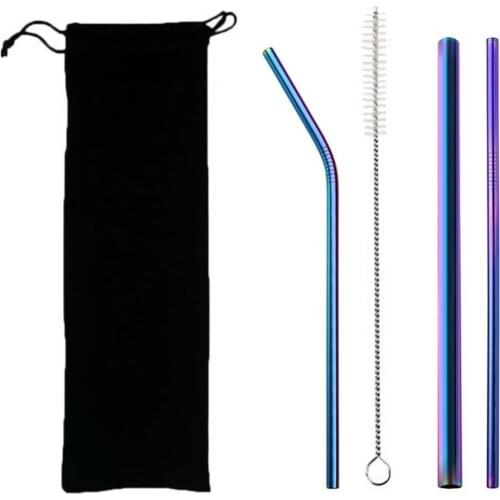 5pcs Yerba Mate Eco Friendly Reusable Straw 304 Stainless Steel Straw Metal Smoothies Drinking Straws Set with Brush & Bag