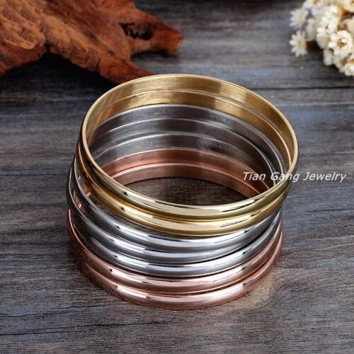 65mm Inner Fashion Jewelry 316L Stainless Steel Silver Color Gold Rose Gold Color Cute Girl & Womens Shiny Round Bangle