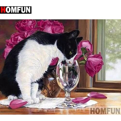 HOMFUN Full Drill Diamond Painting "Flower cat" DIY Picture Of Rhinestone 5D Diamond Embroidery Cross Stitch Decor A13295