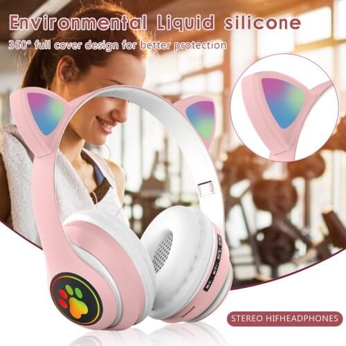 Cute Cat Ear Bluetooth Wireless Headphone with Mic Luminous LED Kid Girl Stereo Music Helmet Gaming Headset Gift наушники