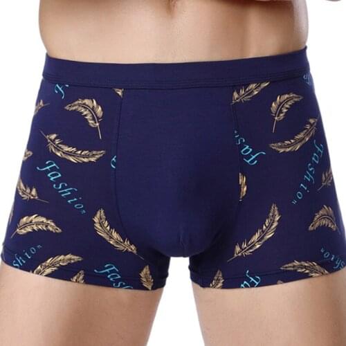 Printing Boxer Underwear Men Modal Soft Breathable Letter Feathers Pattern Sexy Boxers Shorts Fashion Large Size L-4 XL Panties