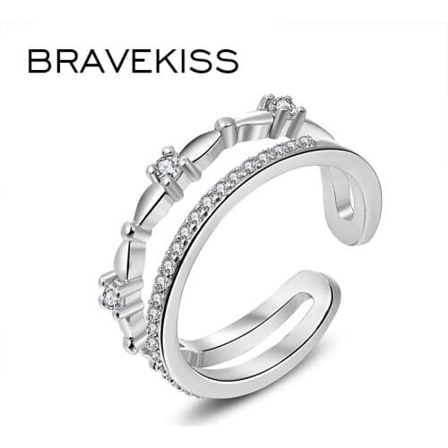 BRAVEKISS Adjustable Wedding Open Rings for Women Bridal Engagement Fashion Jewelry Clear CZ Female Finger Accessories BUR0430