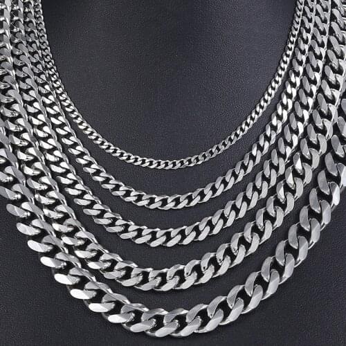 Curb Cuban Mens Titanium Steel Chain Necklace Silver Color Stainless Steel Necklaces for Men Fashion Jewelry 3/5/7/9/11mm
