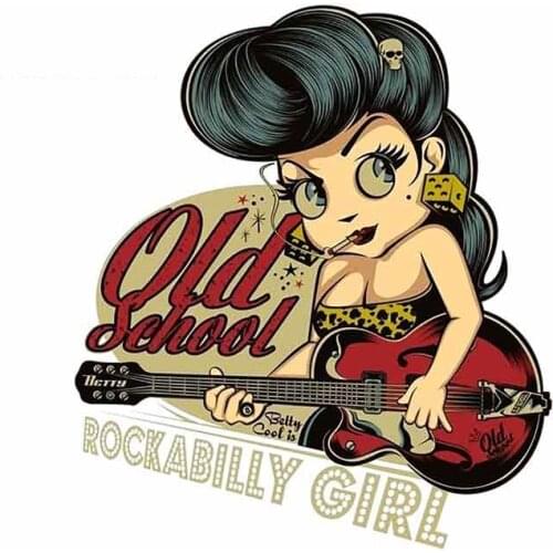 Dawasaru for Rockabilly Girl Playing Guitar Old School Car Stickers and Decals Vinyl Car Sticker Waterproof 3D 13cm X 12cm
