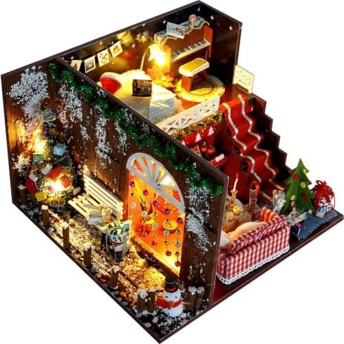 DIY Wooden Dollhouse Christmas Carnival Night 3D Doll Houses Miniature Furniture With LED Light Kits Toys Children Gift Casa