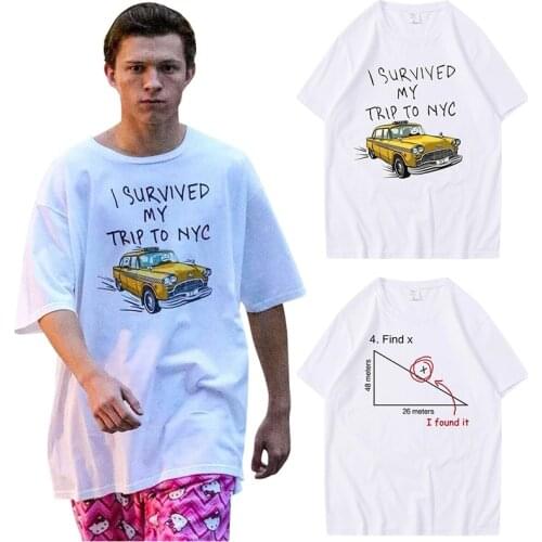 Tom Holland Same Style Tees I Survived My Trip To NYC Print Tops Movie Far From Home Find X T Shirt Casual Cotton Streetwear Tee