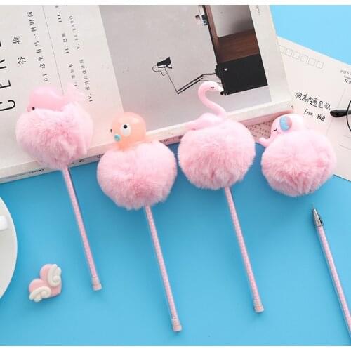 1 Pcs Cartoon Hair Ball Gel Pen Student Cute Office Signature Pen Stationery School Kawaii Promotional Gift Supplies