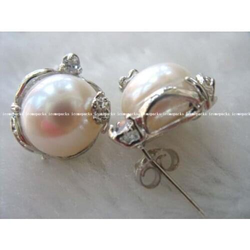 Hot sell new - wholesale 13-15mm white freshwater pearl baroque earring