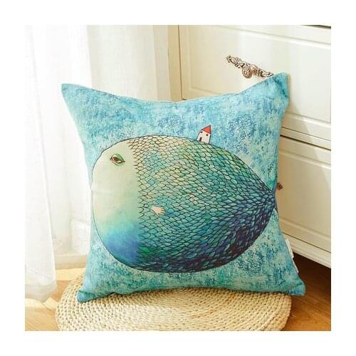 Hot Sale Fish And House Flax Pillowcase For soft Bed household cushions cover for living room 45x45cm Pillowcase