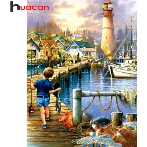 Huacan 5D Diamond Painting New Arrivals Lighthouse DIY Diamond Mosaic Embroidery Landscape Modular Pictures Creative Hobbies