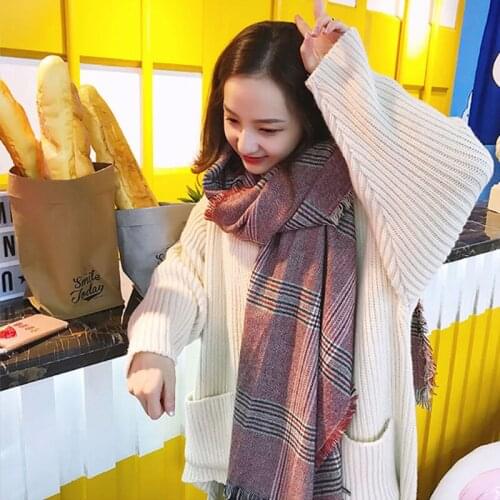 Mingjiebihuo Korean autumn and winter new fashion wool scarf warm simple houndstooth pattern couple men and women scarf