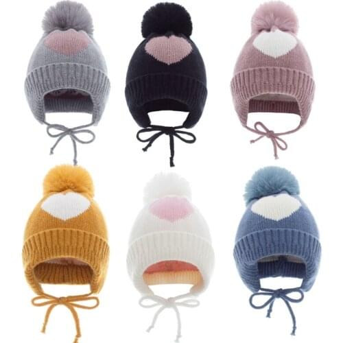 Fashion Baby Autumn Winter Warm Hat Cute Love Heart Knitted Children Beanie Cap Boys Girls Pompom Bonnert for 1-4Y Kids Toddler