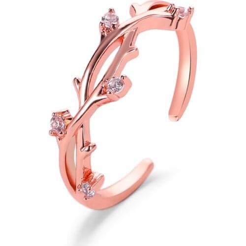 Fashion Adjustable Open Finger Rings Tree Branch Crystal Engagement Rings For Women Rose Gold Wedding Band Jewelry Gift Bijoux