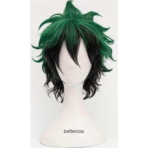 My Hero Academia Boku no Hiro Akademia Izuku Midoriya Short Green Black Ombre Heat Resistant Cosplay Costume Wig+Wig Cap
