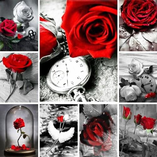 Muxun DIY Diamond Painting Rose Flower Diamond Embroidery Black And White Mosaic Sale Picture Of Rhinestone Home Decor Art Gift