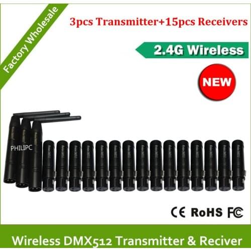 NEW System 18pcs Wireless Receiver & Transmitter 2.4G ISM DMX512 LED Lighting For Stage PAR Party Light with Antenna