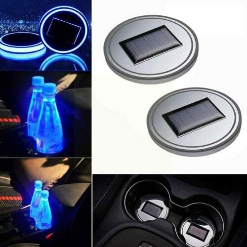 2021 New 2Pcs LED Car Coaster Light Solar Luminescent Pad Decor Cup Coaste Bottle IP67 Non-slip Waterproof Holder Mat Car S1X9