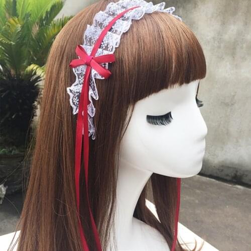 Lolita Hairbands Girls Lace Bow Ribbon Headbands Kawaii Hair Wrap Cute Female Maid Lori Headdress Cosplay Anime Hair Accessories
