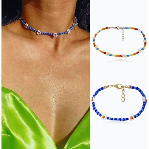 Bohemian Daisy Flower Necklace Six Styles Bead Flower Necklace Woven Small Daisy Clavicle Chain Women Girl Jewelry Accessories
