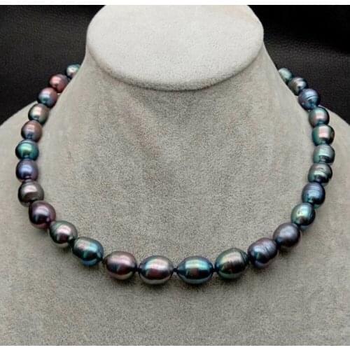 12mm black gray green colors baroque oval pearl necklace natural Freshwater PEARL Women Jewelry 35cm 43cm 15'' 17