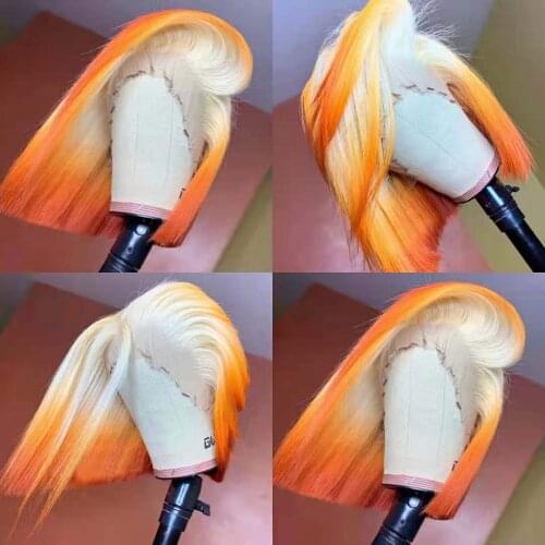 613Blonde/Orange Brown Human Hair Wig Short BOB 13x4 Lace Front Human Hair Wigs For Women Brazilian Remy Transparent Lace Wigs