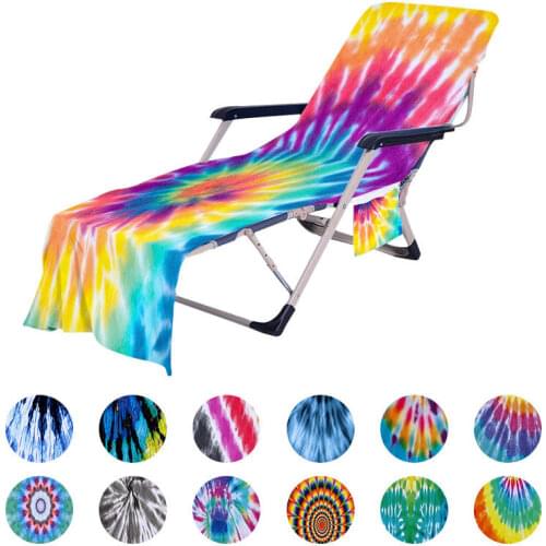 Portable Folding Beach Chair Cover Colorful Pattern Recliner Towel with Side Pocket Microfiber Sunbathing Lounge Beach Towel