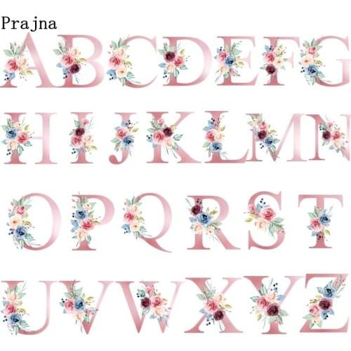Prajna 26 Style Letter Applique Iron-On Transfers For Clothing Stickers Fahion Letter Flower Heat Thermal Transfer For Clothes