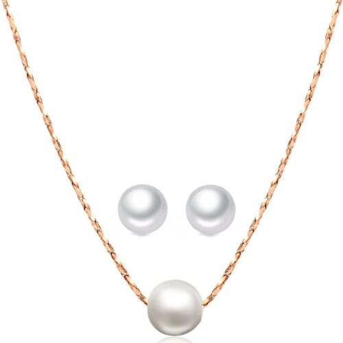 Imitation Pearl Jewelry Sets For Women Simple OL Lady Style Rose Gold Silver Color Necklace Earring Gifts Fashion Jewelry S358
