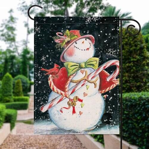 Christmas Themed Garden Flag Winter Holiday Yard Outdoor Snowman Linen Banner Festival Decor