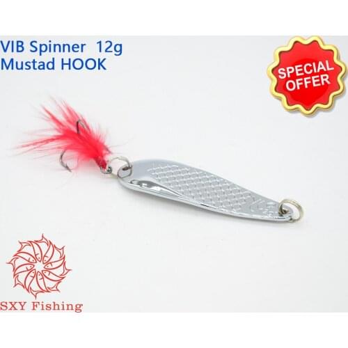 SXY FISHING Metal slice Lure White fish Red scales 12g 0.42OZ Mustad HOOK Feather hook VIB bait Spinner