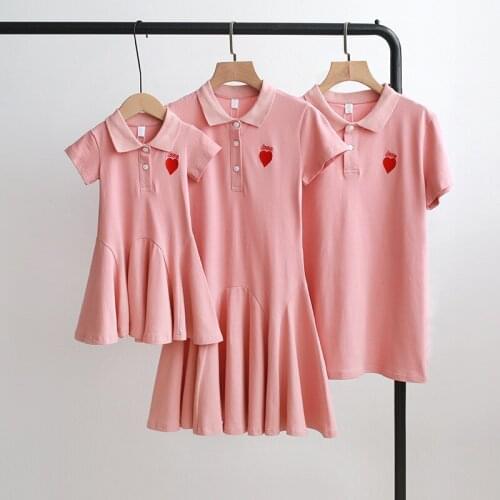 Family Matching Outfits Summer Fashion Lapel Short Sleeve Dress for Mother and Daughter Father Son Matching Tshirt Family Look
