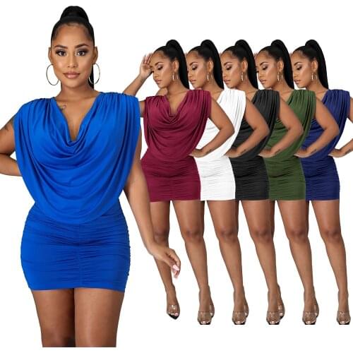 Chiclover Sexy Bodycon Dress Wholesale Items Pile Collar Elegant Sleeveless Mini Dresses Women Summer Clothing 2021 Dropshipping