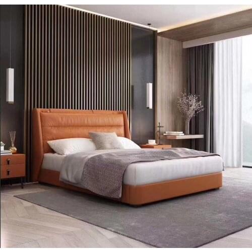 Modern Simple Leather Soft Bed Contact Surface Full-Grain Leather king size bed bedroom furniture set