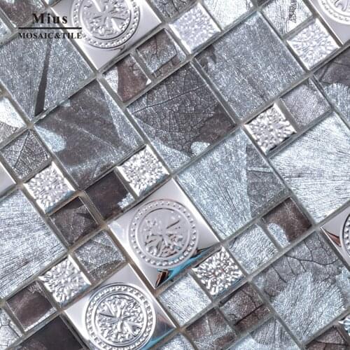 Gold foil glass tile mix 3D metal mosaic for kitchen backsplah