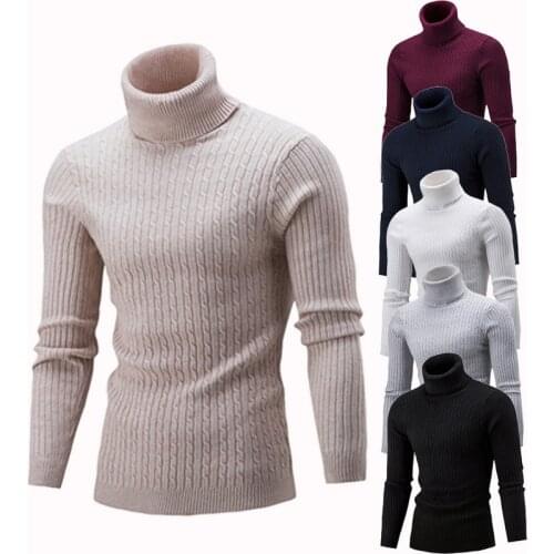 Spring Warm Turtleneck Sweater Men Fashion Solid Knitted Mens Sweaters 2020 Casual Male Double Collar Slim Pullover