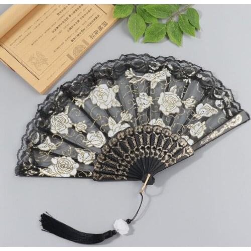 Fashion Lace Hand Fan Black White Folding Fans Spanish Victorian Hand Fan for Wedding Party Favor Gift Dance Fan Ornament