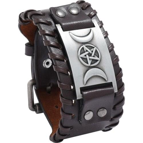 Vintage Woven Mens Leather Bracelet Personality Punk Style Wide Leather Bracelet Cross-border Jewelry