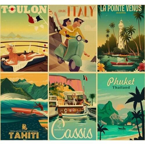 Vintage Tahiti Metal Tin Sign Toulon Lisbon Thailand Italy Retro Iron Poster Travel Cities Landscape Metal Painting Wall Decor