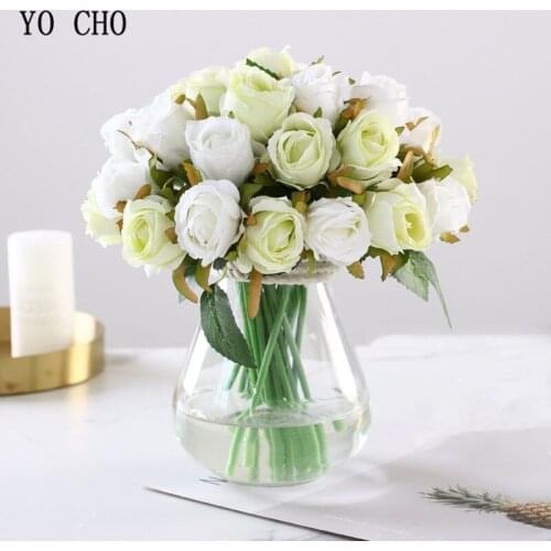 YO CHO 12 Heads Silk Rose Flowres Artificial Bouquets Black Blue Pink Roses Fake Flowers Home Romantic Wedding Decor Faux Flower
