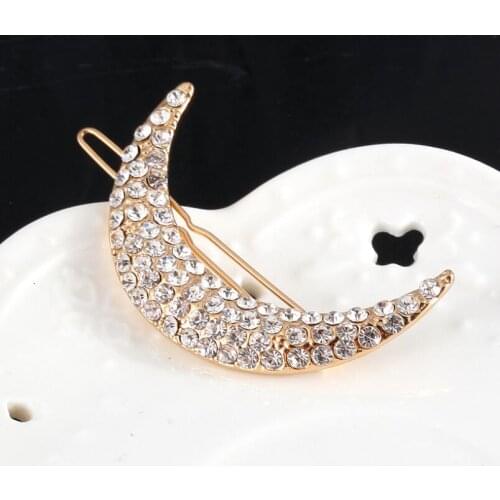 Yiustar Unique Women Lady Girl Fashion Fine Rhinestone Peral Moon Hair Clip Hairpin Korean Design Half Moon Delicate Hair Pin