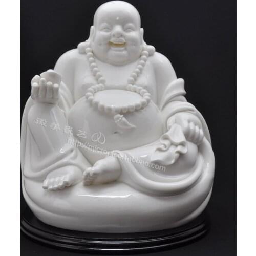 Dehua white porcelain 14 inch tuobao bag sitting Buddha Maitreya ceramic crafts decoration business a felicitous wish of making