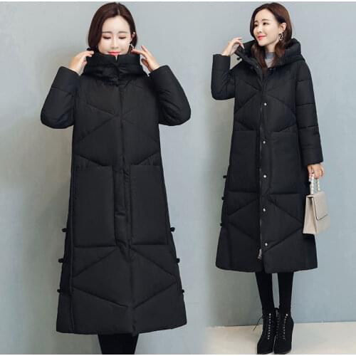 Retro Padded Down Padded Jacket Women 2021 Winter New Cotton Padded Parkas Coat Loose Outwear Long Over-The-Knee Overcoat Female