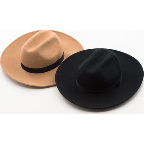 King Wheat Wide Edge Big Brim Wool Formal Black Women Fedora Stage Watch Show Felt Cap Winter Lady Fashion Party Khaki Top Hat