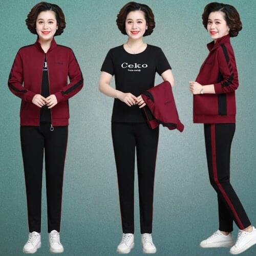 2020 New Women Clothing Autumn Ladies Tracksuits Casual Oversize Solid Color Suit Jackets +Trousers +T-shirt 3 Piece Outerwear